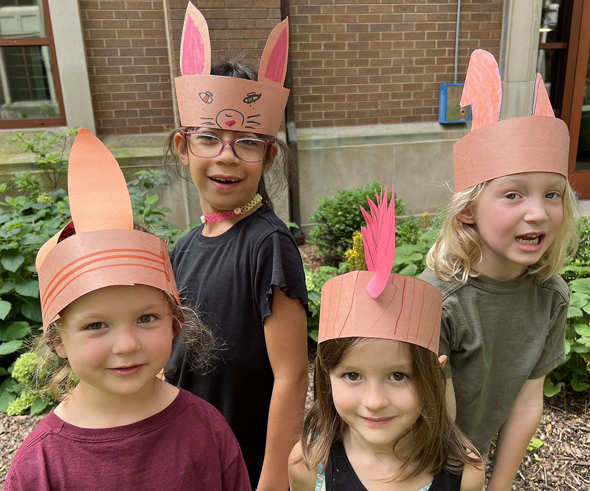 Picture of kids having fun wearing bunny hats at Creative Root